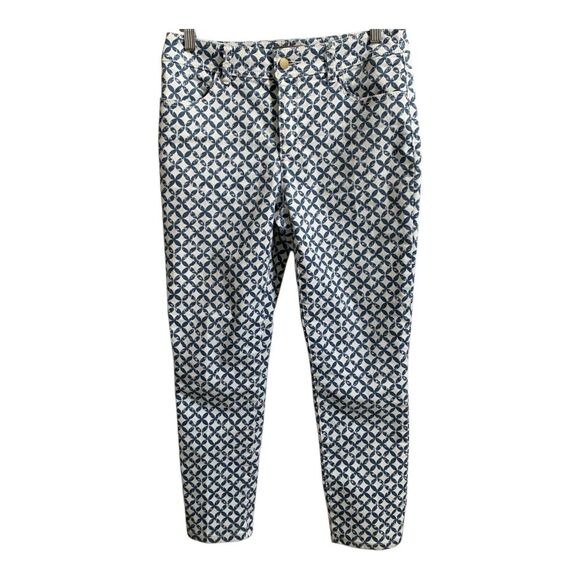 Chicos Fabulously Slimming Pants SIZE 0 SMALL Blue White Geometric Casual Jeans - Picture 1 of 14